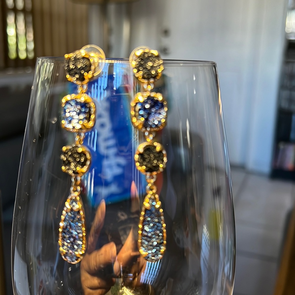 Beautiful earrings in black blue and gold